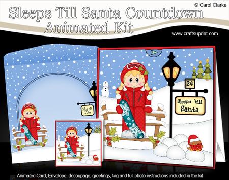 3D Christmas Snowboarder Sleeps Till Santa Countdown Card