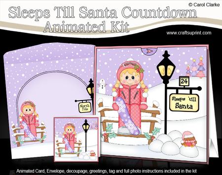3D Christmas Snowboarder Sleeps Till Santa Countdown Card