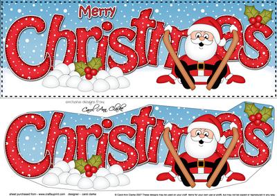 Large Dl Christmas Oops Skiing Santa 3D Decoupage