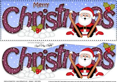 Large Dl Christmas Oops Skiing Santa 3D Decoupage