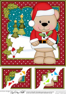 8 x 8 Christmas Livvy Bear's Mistletoe 3D Decoupage