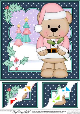 8 x 8 Christmas Livvy Bear's Mistletoe 3D Decoupage