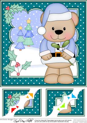 8 x 8 Christmas Livvy Bear's Mistletoe 3D Decoupage