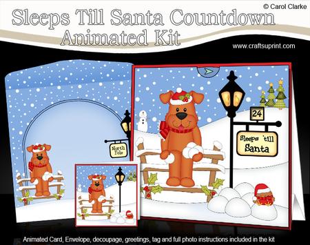 3D Christmas Rusty Dog Sleeps Till Santa Countdown Card