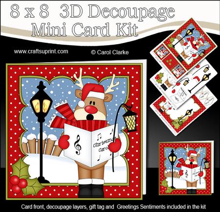 8x8 Christmas Carol Singing Rudolph Mini Kit 3D Decoupage