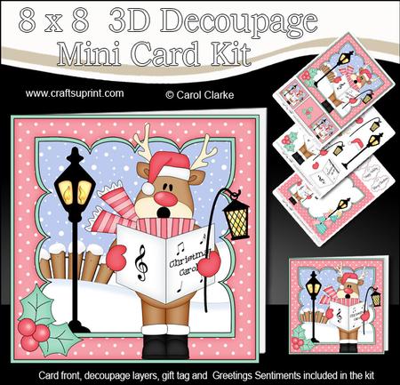 8x8 Christmas Carol Singing Rudolph Mini Kit 3D Decoupage