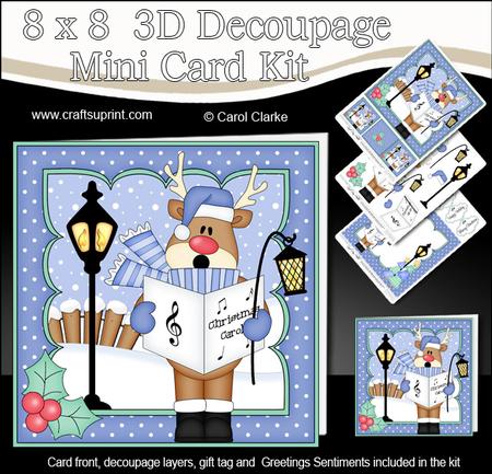 8x8 Christmas Carol Singing Rudolph Mini Kit 3D Decoupage
