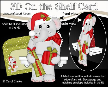 3D on the Shelf Card Kit - Little Christmas Elephant