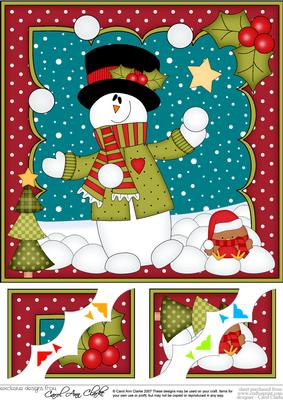 8 x 8 Christmas Snowball Fun Snowman Rio Scalloped Topper