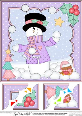 8 x 8 Christmas Snowball Fun Snowman Rio Scalloped Topper