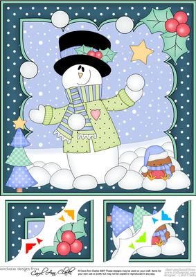 8 x 8 Christmas Snowball Fun Snowman Rio Scalloped Topper