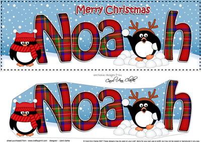 Large Dl Christmas Noah Tartan Penguins 3D Decoupage