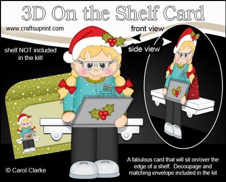 3D on the Shelf Card Kit - Little Christmas Computer Girl