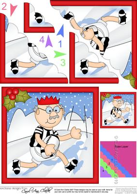 Christmas Bert plays Rugby Scallop Corner Topper