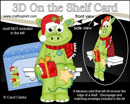 3D on the Shelf Card Kit - Little Christmas Dinosaur