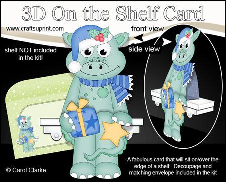 3D on the Shelf Card Kit - Little Christmas Dinosaur