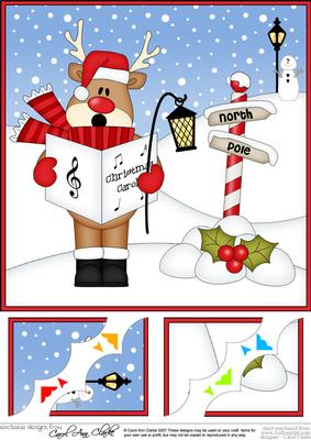 8 x 8 Christmas Carol Singing Rudolph Scalloped Corner