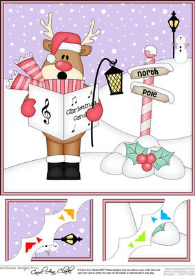 8 x 8 Christmas Carol Singing Rudolph Scalloped Corner