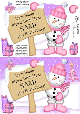 A5 Xmas Snowman Sami's Been Good 3D Decoupage