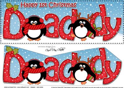 Large Dl 1st Christmas Daddy Penguins 3D Decoupage