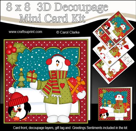 8x8 Christmas Snowman Rio's Presents Mini Kit 3D Decoupage