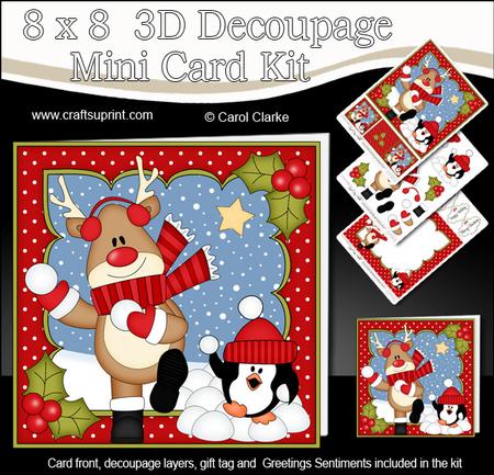 8x8 Christmas Snowballing Rudolph Mini Kit 3D Decoupage