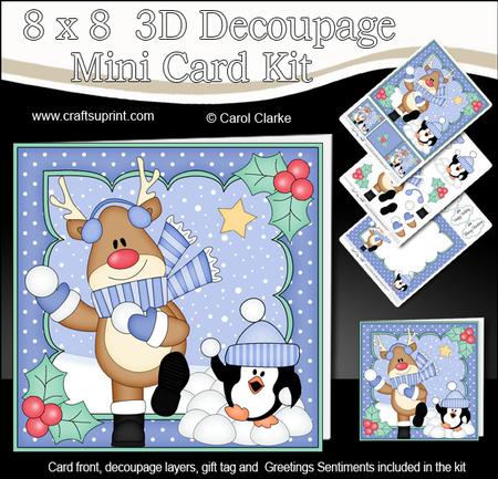 8x8 Christmas Snowballing Rudolph Mini Kit 3D Decoupage