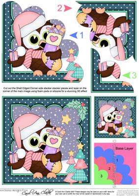 Christmas Little Hoot Owl's Stocking Shell Edged Stacker