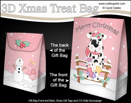 3D Little Christmas Spotty Dog Gift Bag Mini Kit
