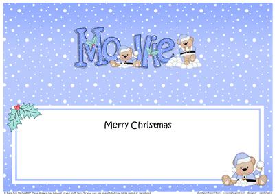 Large Dl Christmas Mollie Livvy Bear Insert