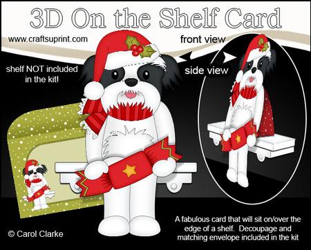 3D on the Shelf Card Kit - Little Christmas Shih Tzu Dog