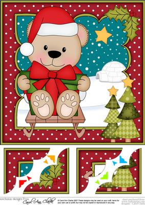 8 x 8 Christmas Sledging Livvy Bear 3D Decoupage