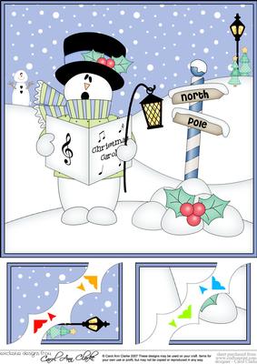 8 x 8 Christmas Carol Singing Snowman Rio Scalloped Corner