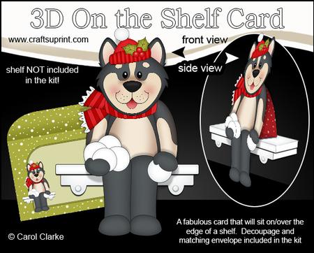 3D on the Shelf Card Kit - Little Christmas Husky Dog