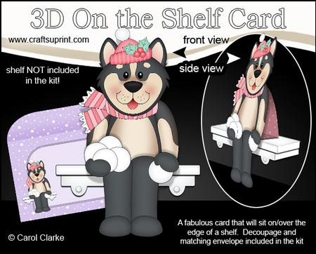 3D on the Shelf Card Kit - Little Christmas Husky Dog