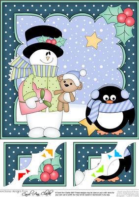 8 x 8 Christmas Snowman Rio's Heart Scalloped Topper