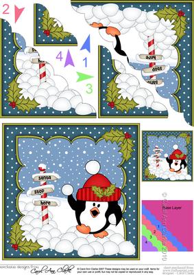 Christmas Snowballing Pip Penguin Scallop Corner