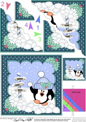Christmas Snowballing Pip Penguin Scallop Corner