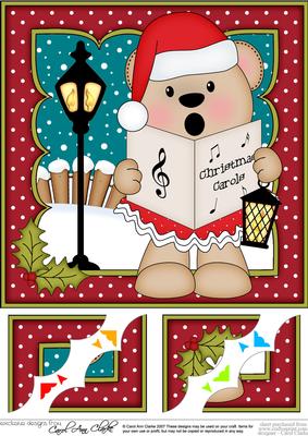 8 x 8 Christmas Carol Singing Livvy Bear 3D Decoupage