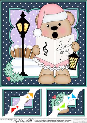 8 x 8 Christmas Carol Singing Livvy Bear 3D Decoupage