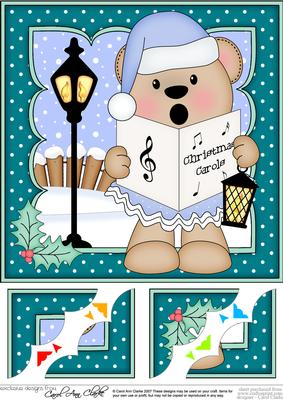8 x 8 Christmas Carol Singing Livvy Bear 3D Decoupage