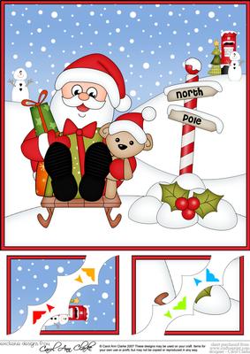 8 x 8 Christmas Sledging Santa 3D Decoupage