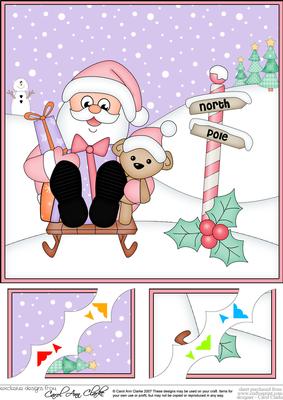 8 x 8 Christmas Sledging Santa 3D Decoupage