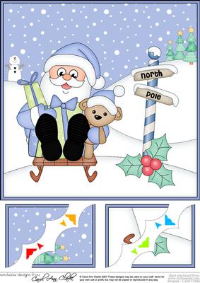8 x 8 Christmas Sledging Santa 3D Decoupage