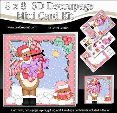 8x8 Christmas Rudolph's Presents Mini Kit 3D Decoupage