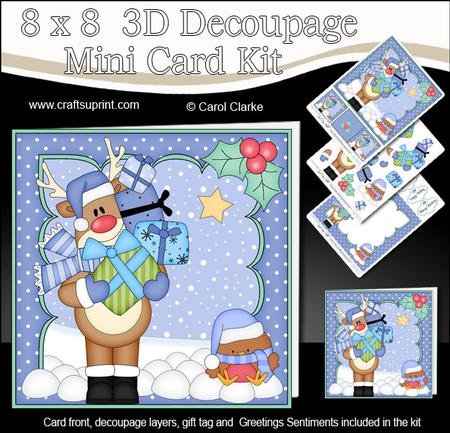 8x8 Christmas Rudolph's Presents Mini Kit 3D Decoupage