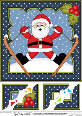 8 x 8 Christmas Oops Skiing Santa Scalloped Corner Topper
