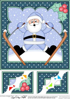 8 x 8 Christmas Oops Skiing Santa Scalloped Corner Topper