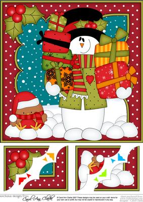 8 x 8 Christmas Snowman Rio's Presents Scalloped Topper