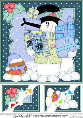 8 x 8 Christmas Snowman Rio's Presents Scalloped Topper
